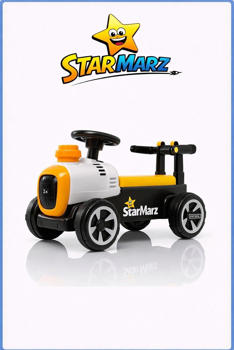 StarMarz Premium Tractor Ride-On Car – Foot-to-Floor Push Tractor with Steering Wheel & Rear Handle – Toddlers (1–5 Years), Yellow & Black - Image 1